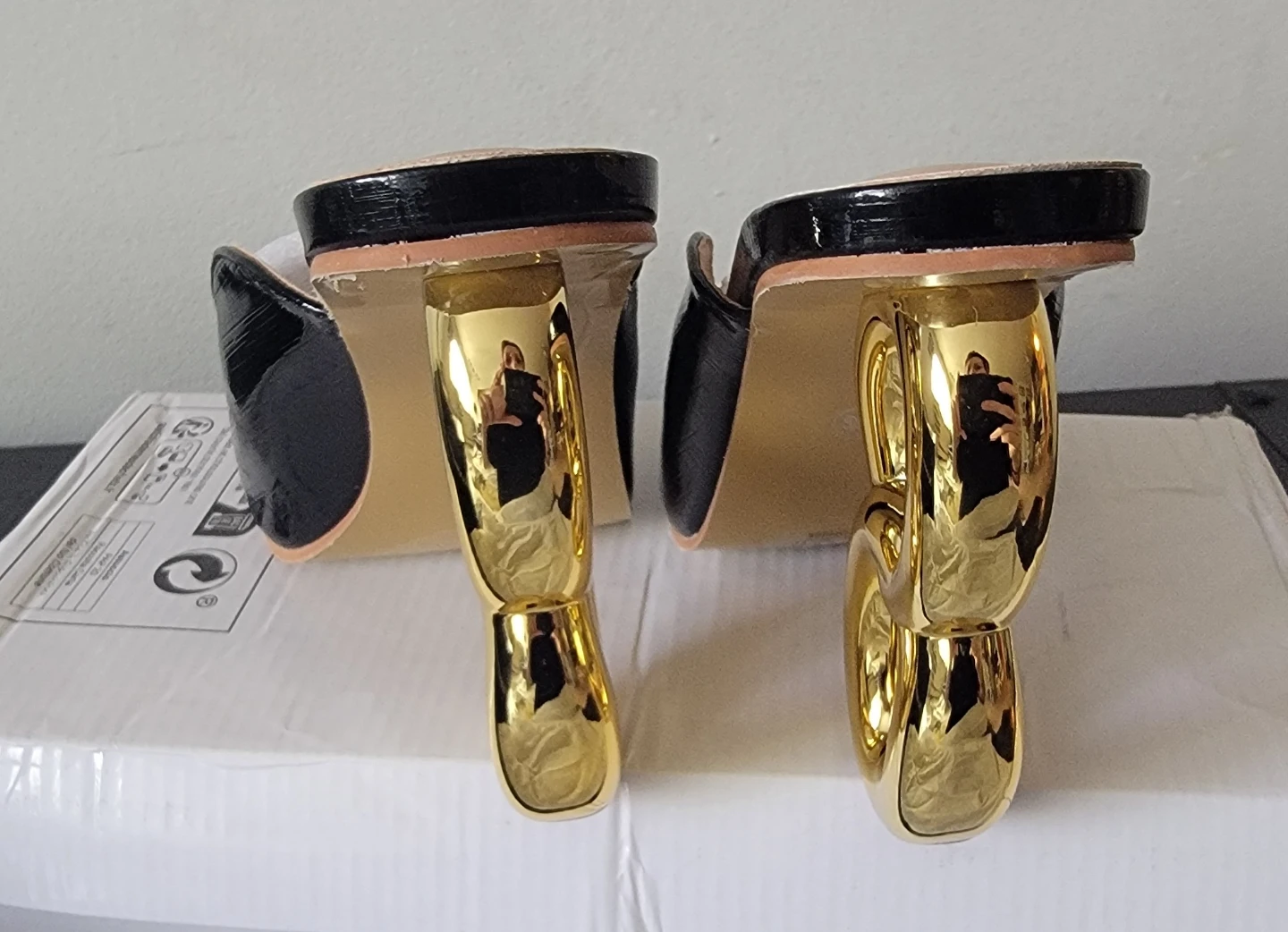 Black Mules with Gold Chain Heel - Size 6 - photo 3