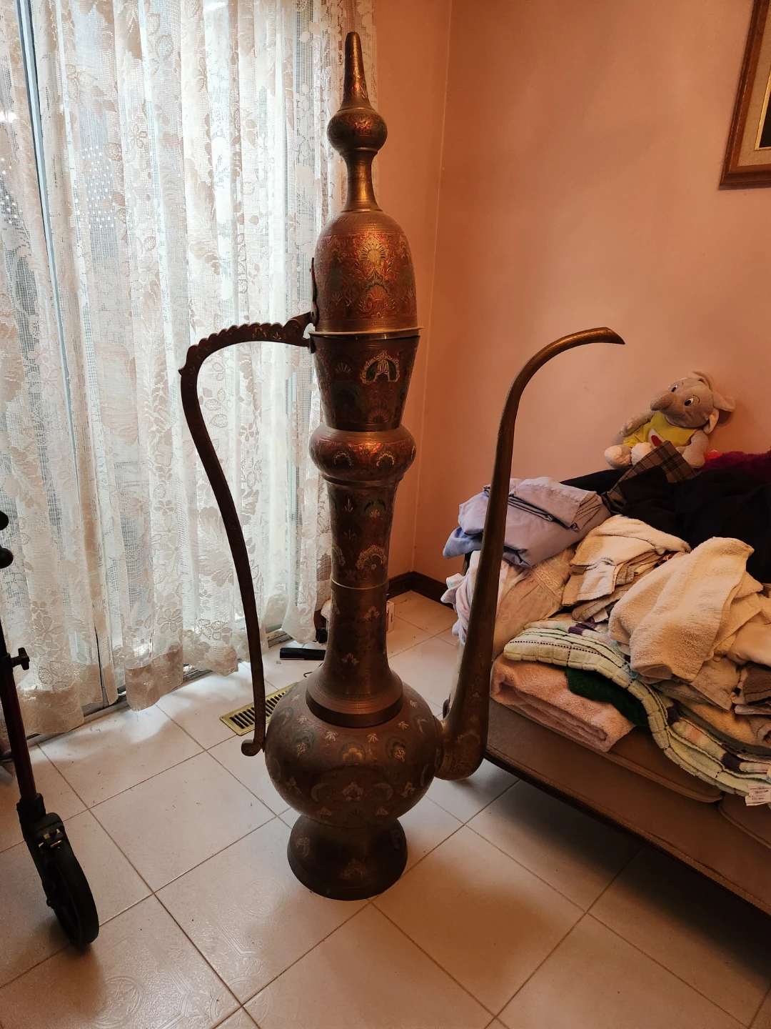 Large Decorative Brass Pitcher and Vase