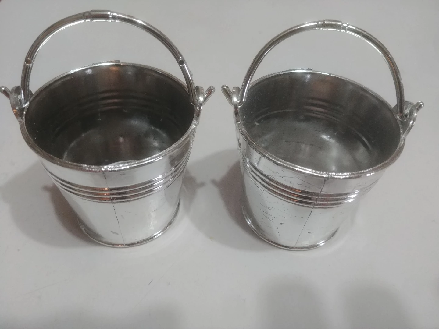 Pair of Mini Silver Plastic Pails with Handles