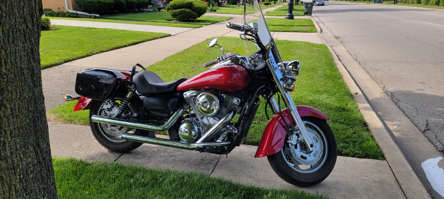 Red Cruiser Motorcycle with Saddlebags