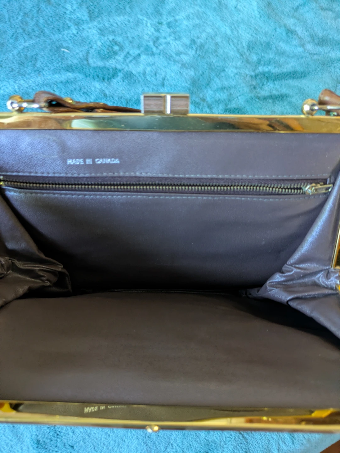 Vintage Leather Handbag - Brown/Green Colour-Blocked - photo 2
