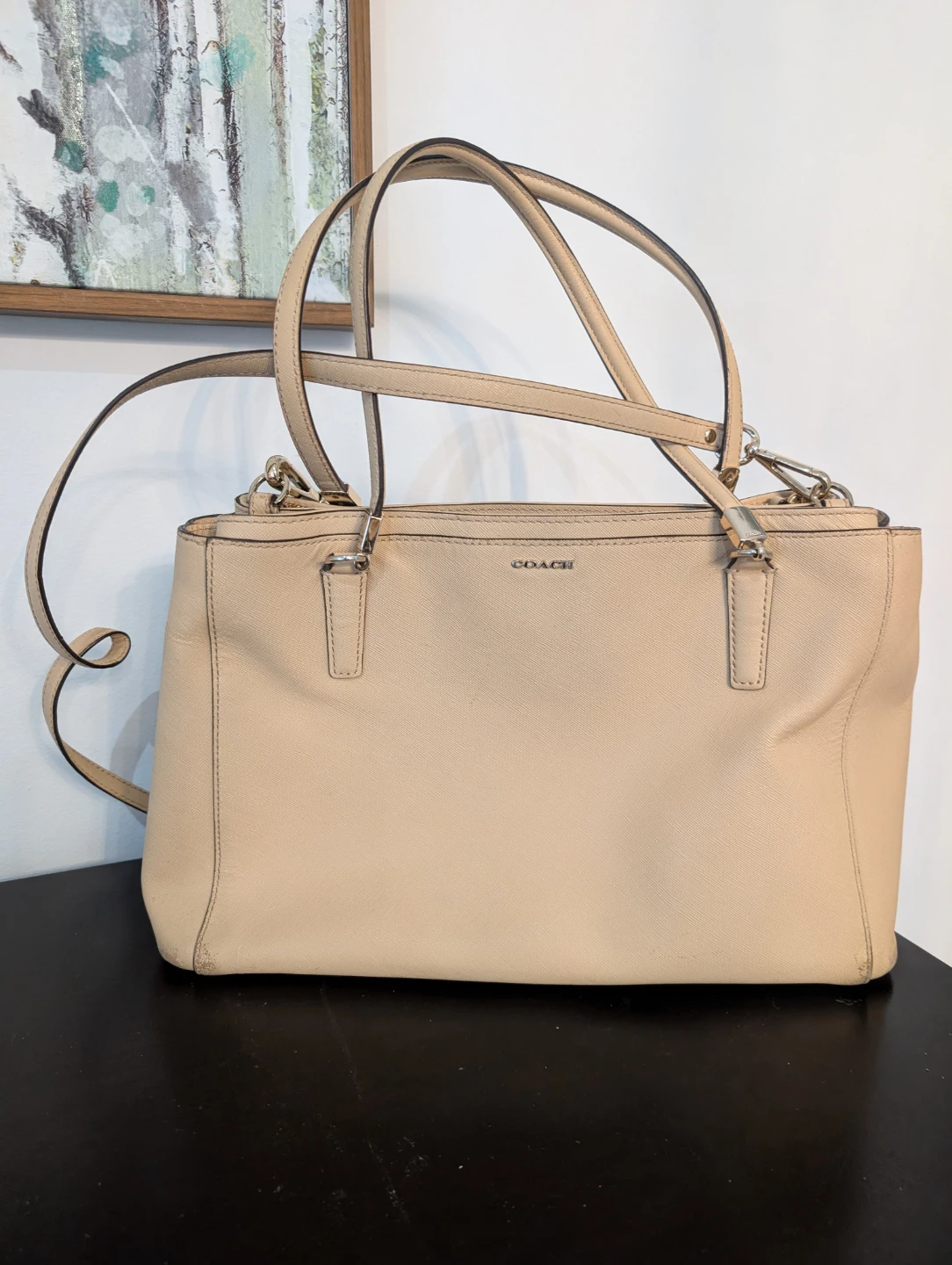 Authentic Coach tote cream,/tan *corner wear - photo 2