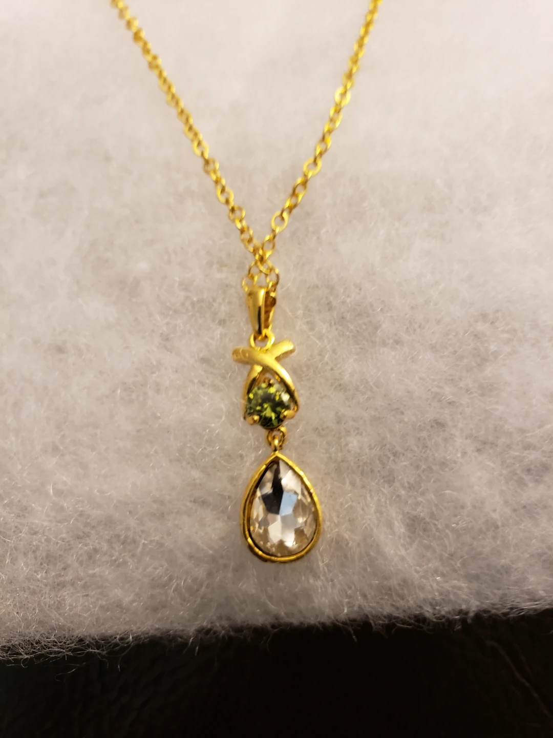 Gold-tone necklace and earring set with clear and green stones - photo 2