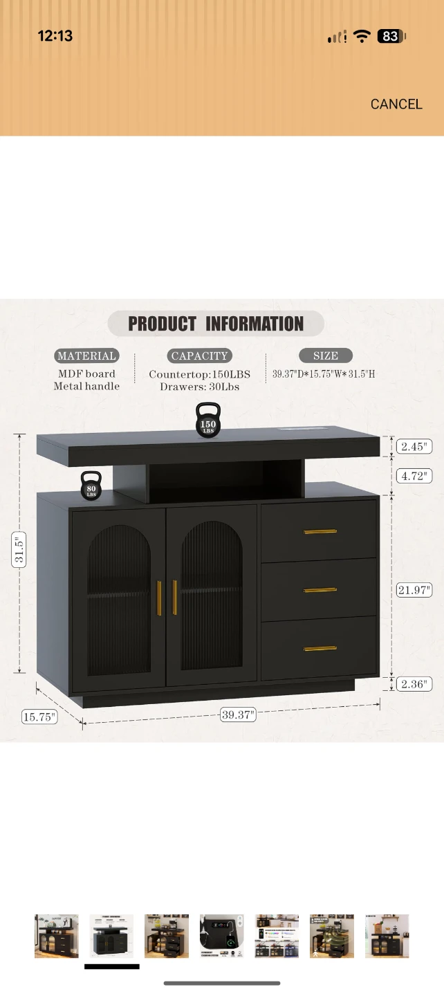 Black Bar Cabinet with Charging Station and RGB Lights - photo 5