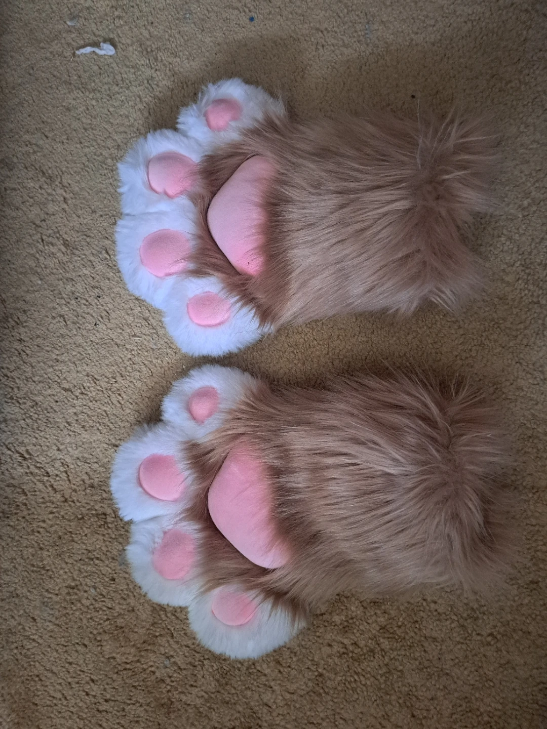 Furry Paw Mittens - Brown & White with Pink Pads
