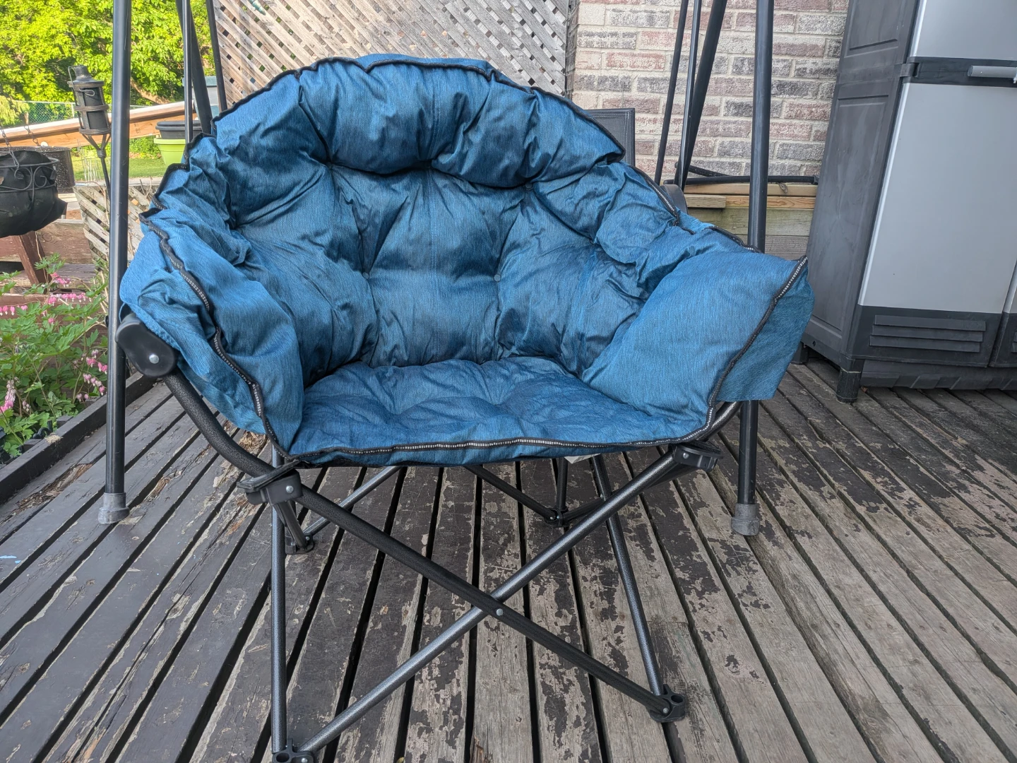 Blue Padded Folding Camp Chair with Cup Holder