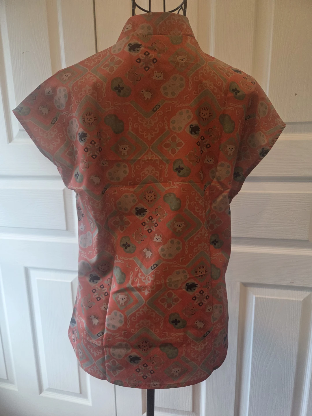 Vintage Asian Style Blouse - Orange Floral Print - photo 2