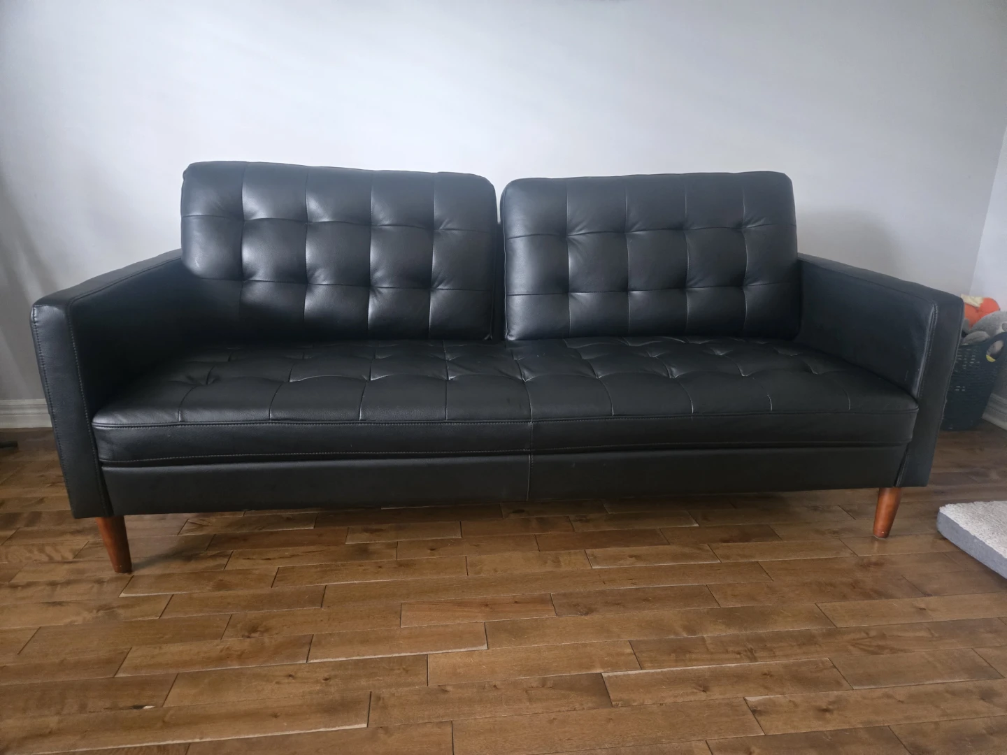 Mid-Century Modern Style Black Leather Loveseat / Futon - photo 3