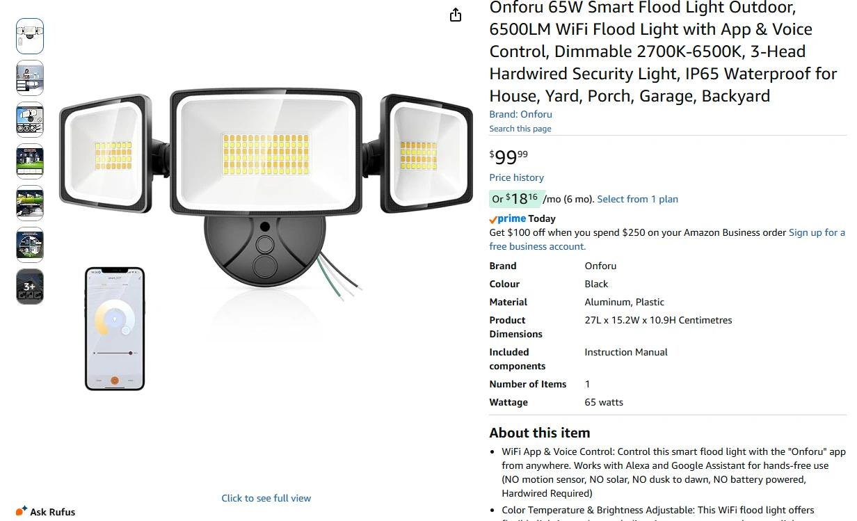 Smart Flood Light Outdoor, 3-Head Hardwired Security Light - photo 2