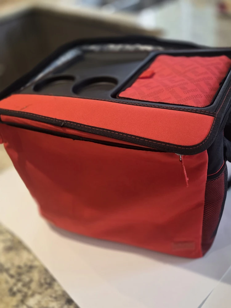 Red Cooler Bag with Cup Holders and Tray