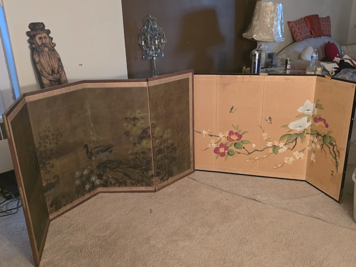 Vintage Painted Folding Screen Room Divider