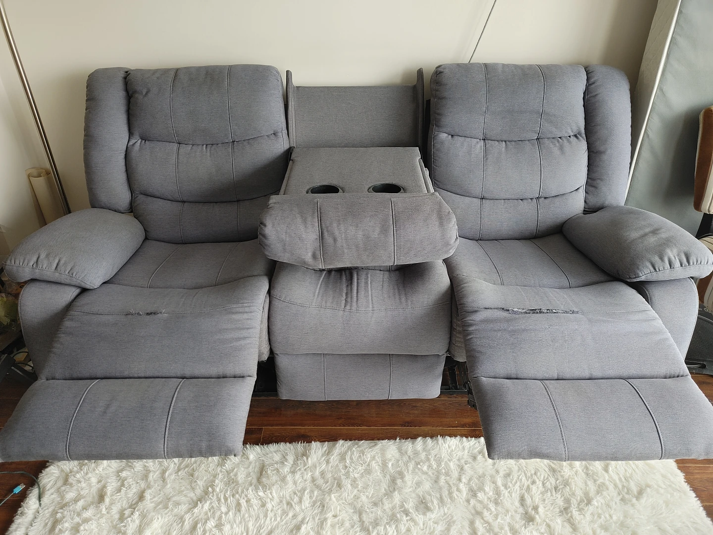 Grey 3-Seater Reclining Sofa with Console