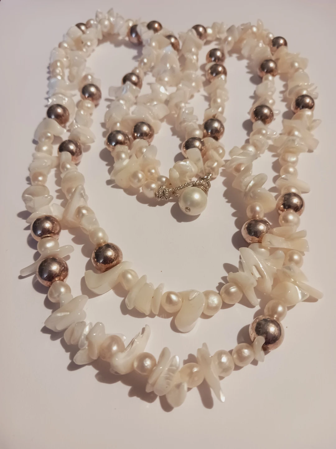 Genuine Freshwater Pearls, Mother of Pearl & Silver Necklace - photo 3