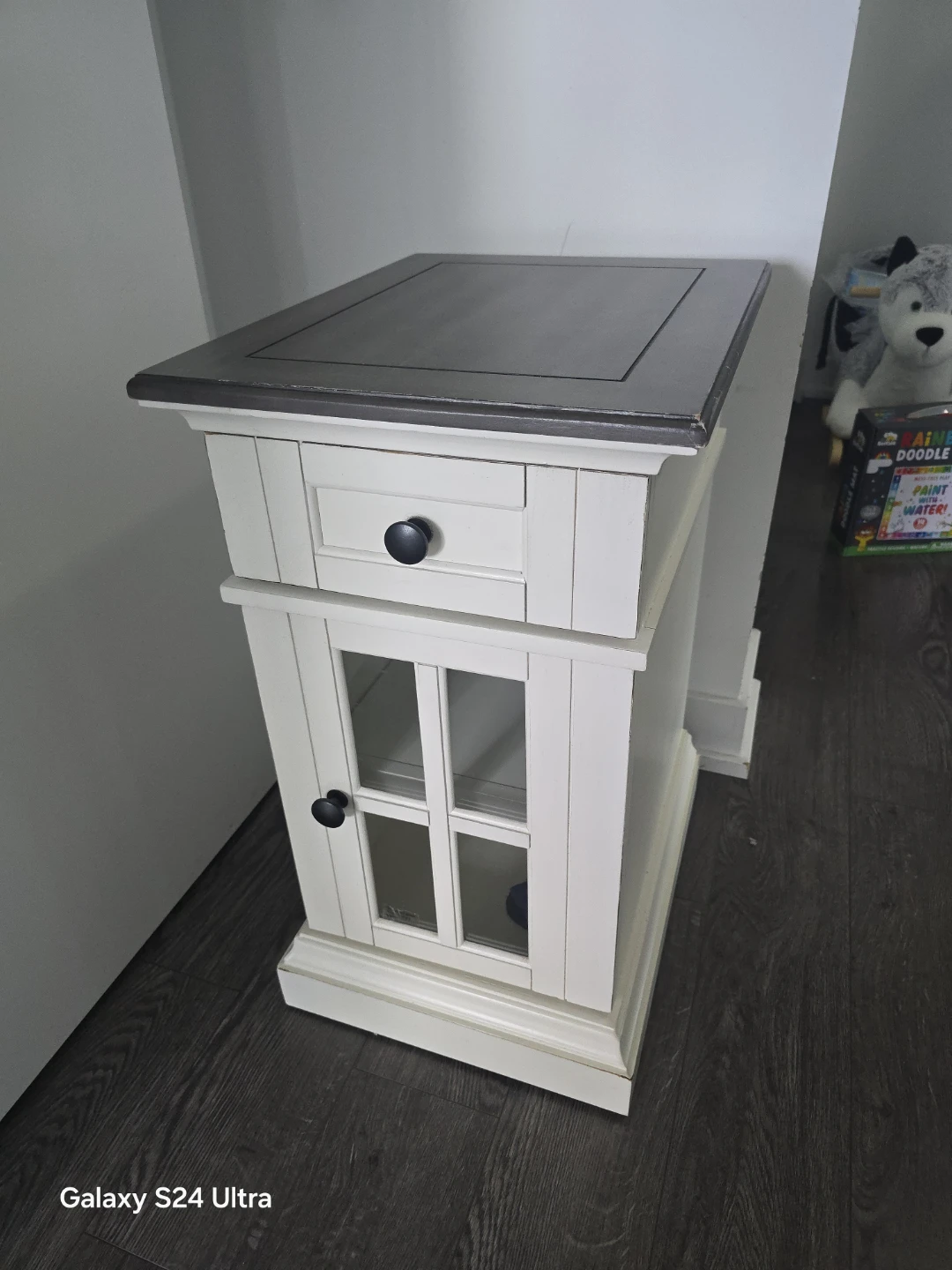 White End Table with Drawer and Cabinet