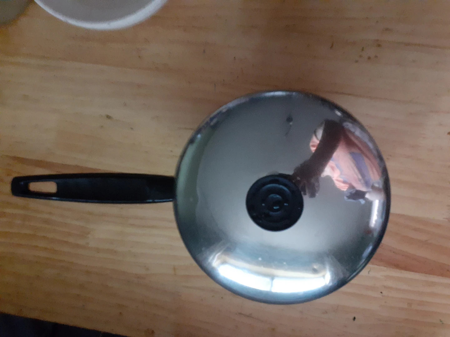 Vintage Stainless Steel Pot with Black Handle