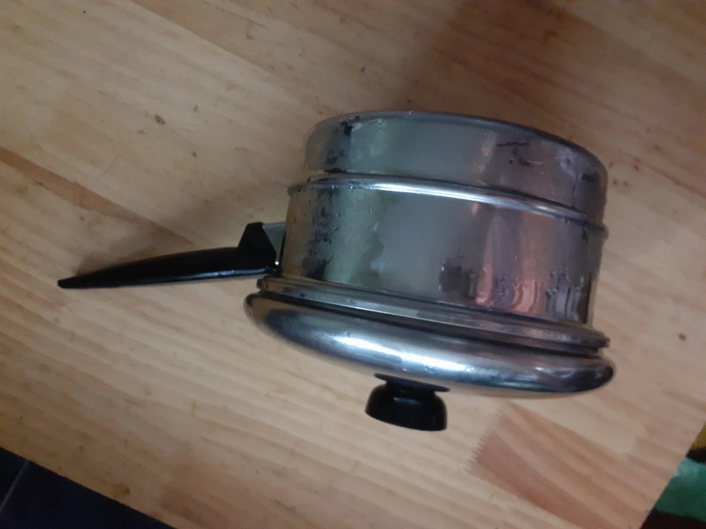 Vintage Stainless Steel Pot with Black Handle - photo 2