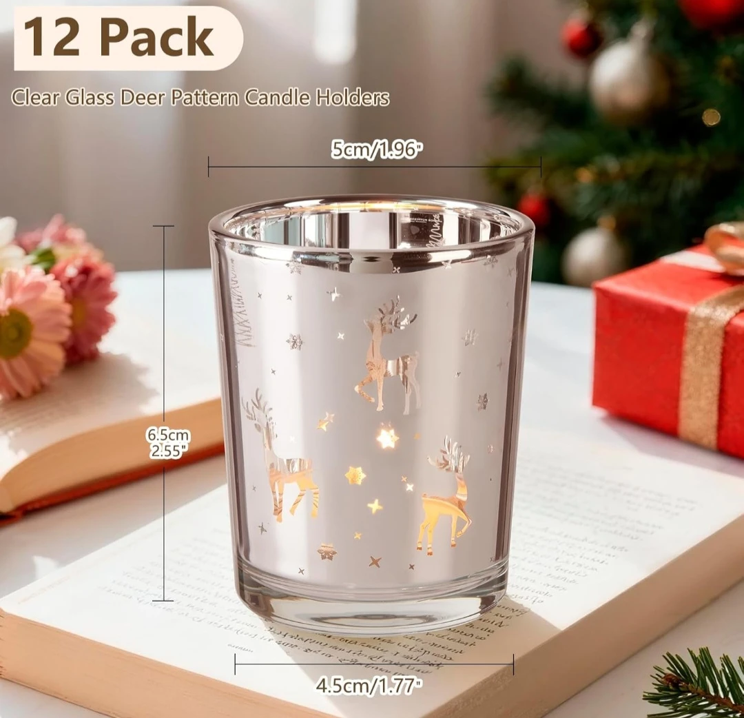12 Pack Glass Deer Pattern Candle Holders - photo 2