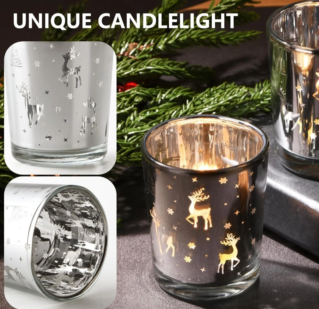 12 Pack Glass Deer Pattern Candle Holders - photo 3