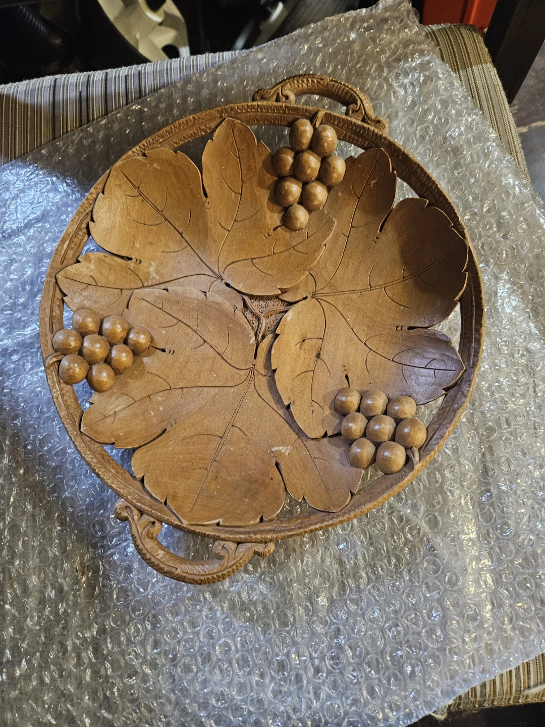Carved Wooden Tray with Grapes and Leaves - photo 2
