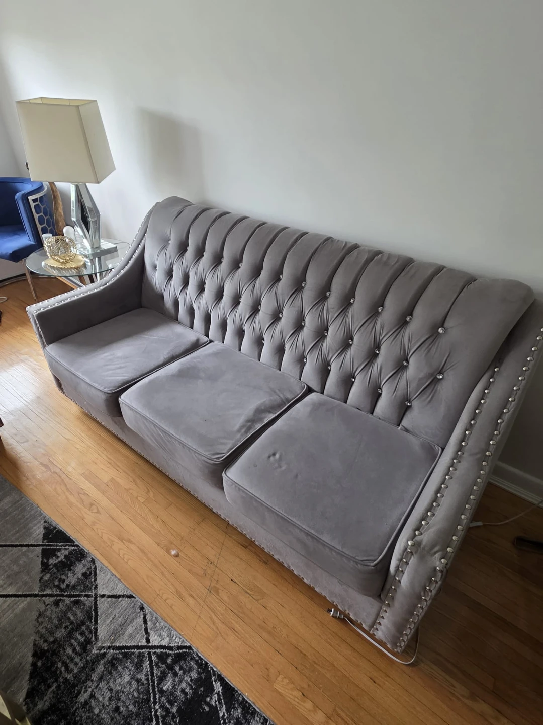 Tufted Grey Sofa with Silver Studs - photo 4
