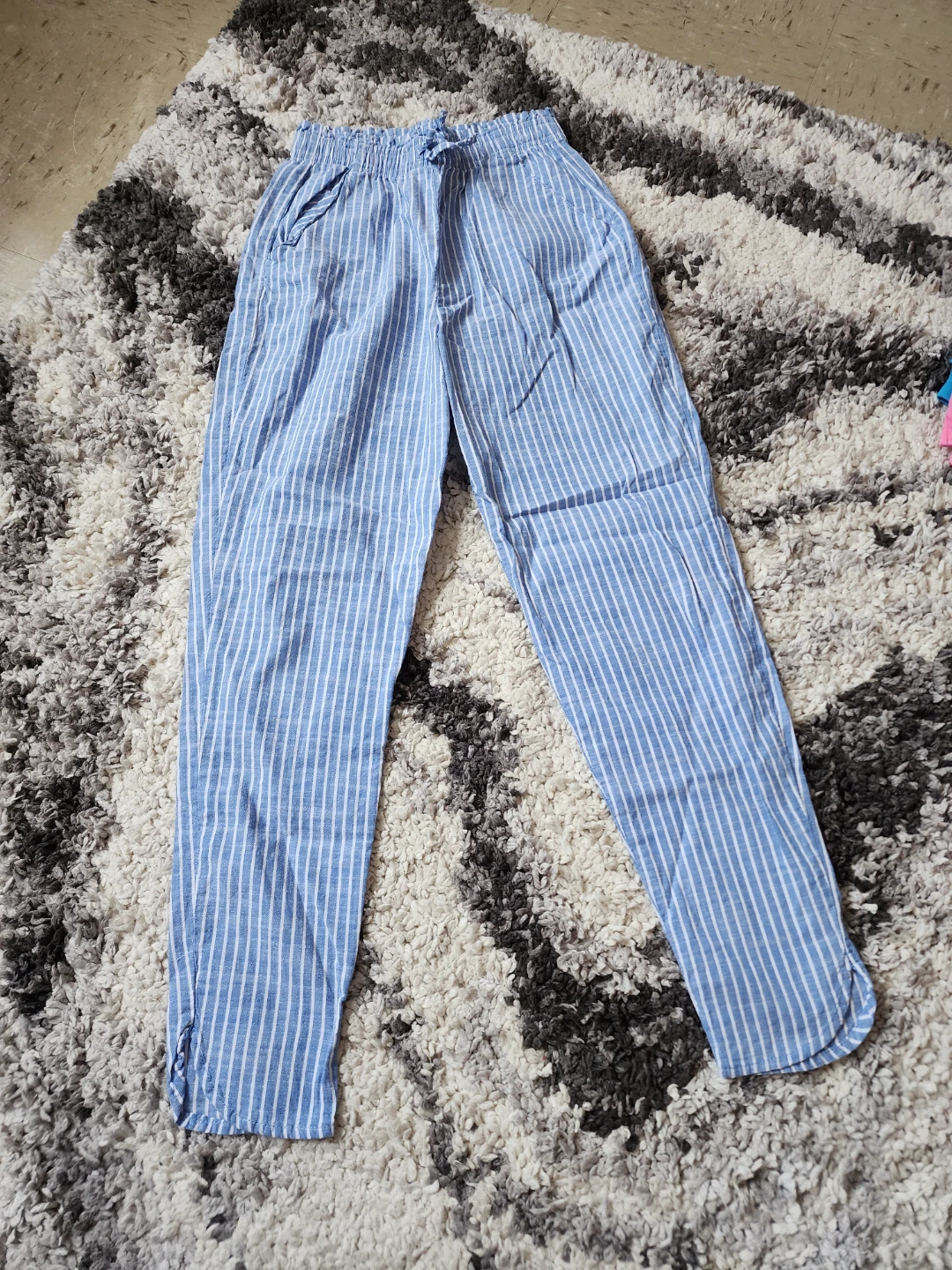H&M Blue Striped Linen Blend Pants