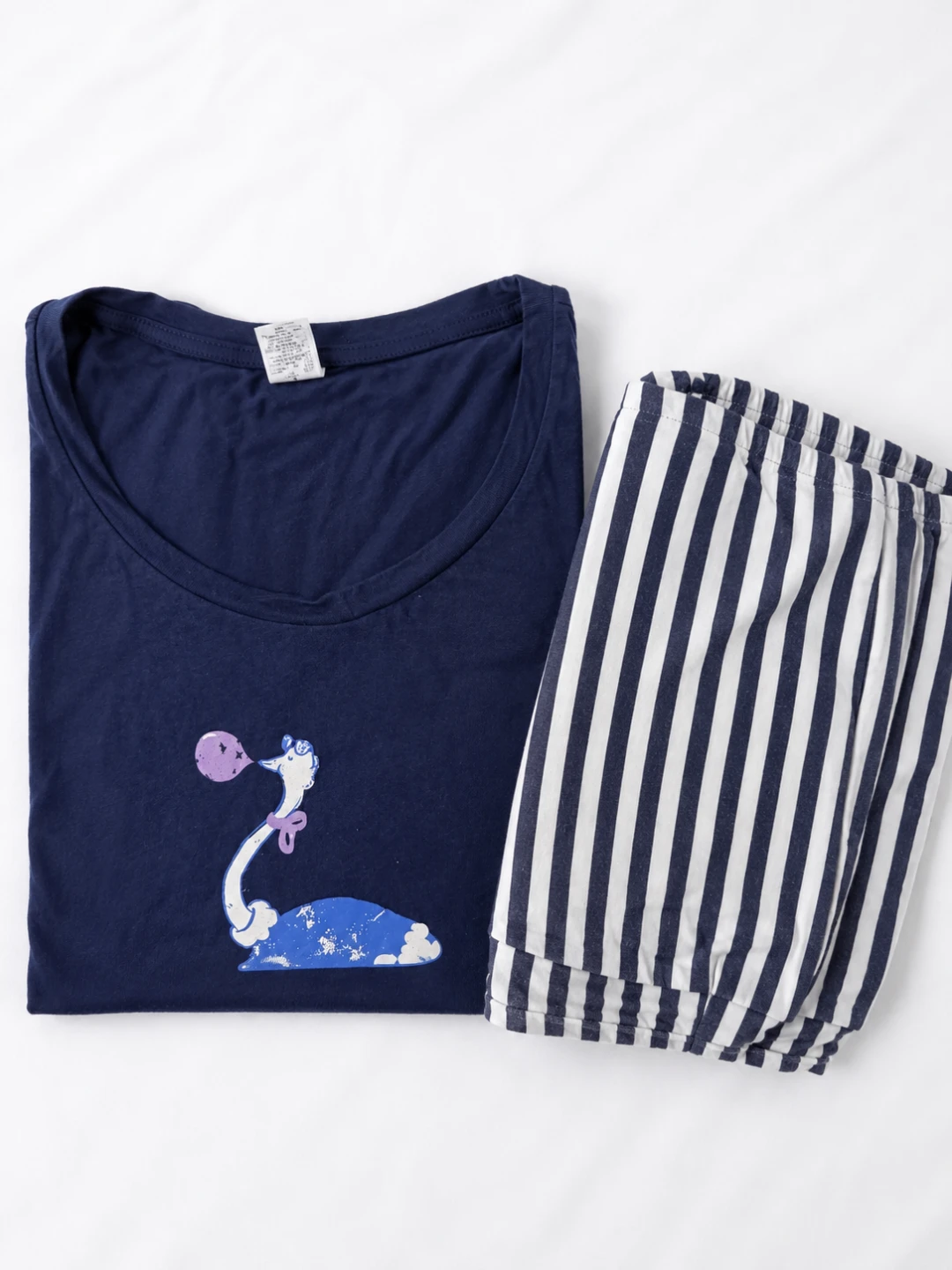 Navy Blue Pyjama Set with Striped Bottoms