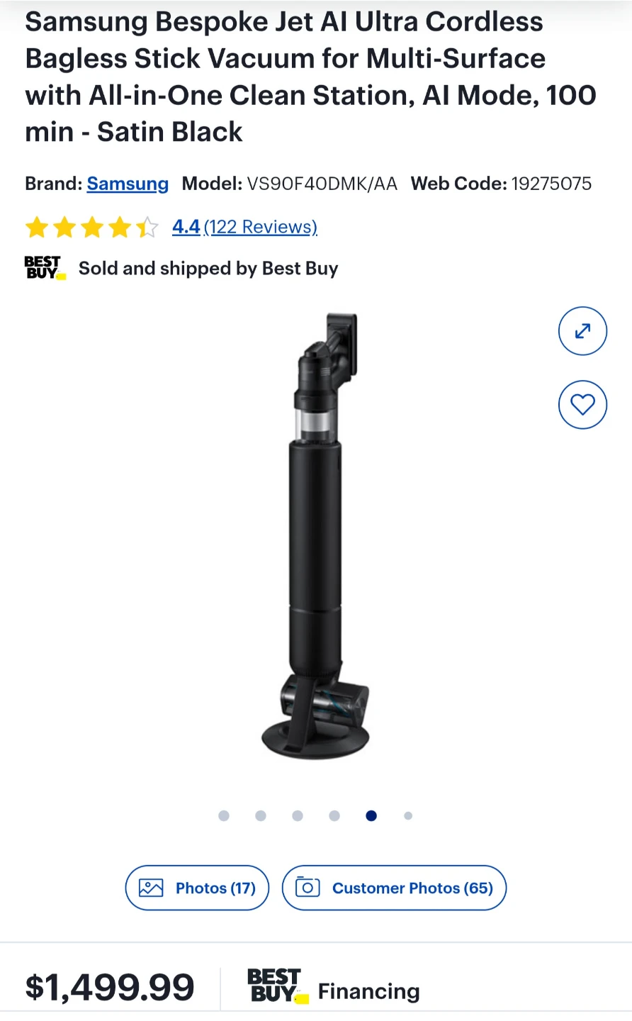 Samsung Bespoke Jet AI Cordless Vacuum - Satin Black - photo 2