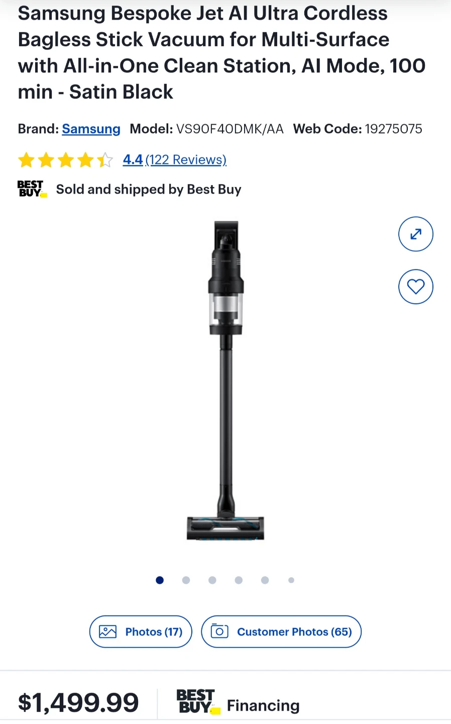Samsung Bespoke Jet AI Cordless Vacuum - Satin Black - photo 3