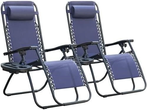 Pair of Blue Zero Gravity Chairs with Headrest and Tray