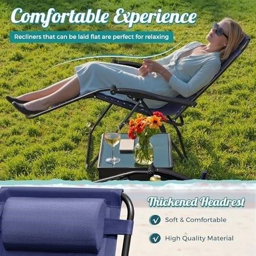 Pair of Blue Zero Gravity Chairs with Headrest and Tray - photo 3