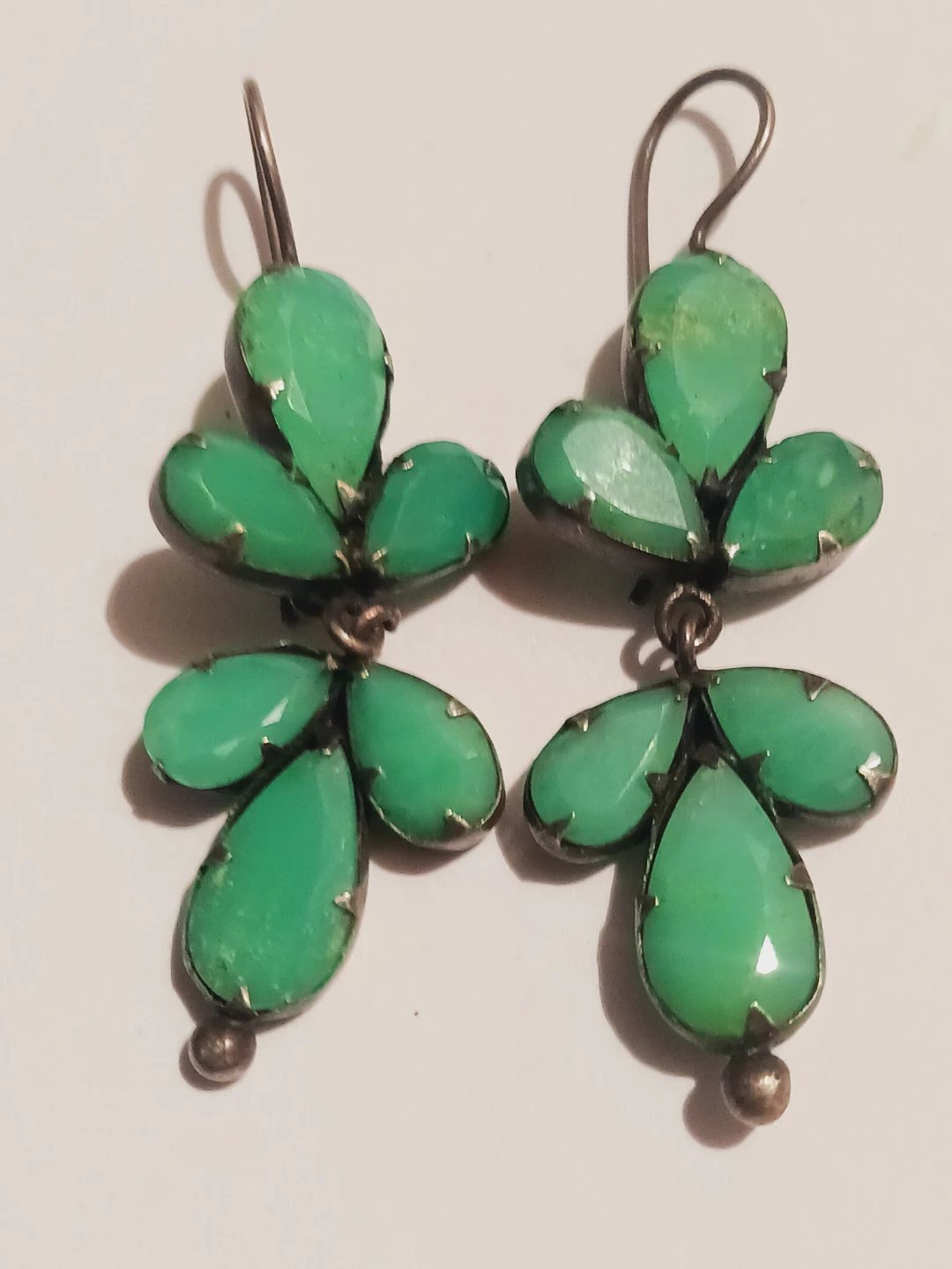 JANE DIAZ 925 signed Sterling Silver Green Stone Dangle Earrings - photo 2