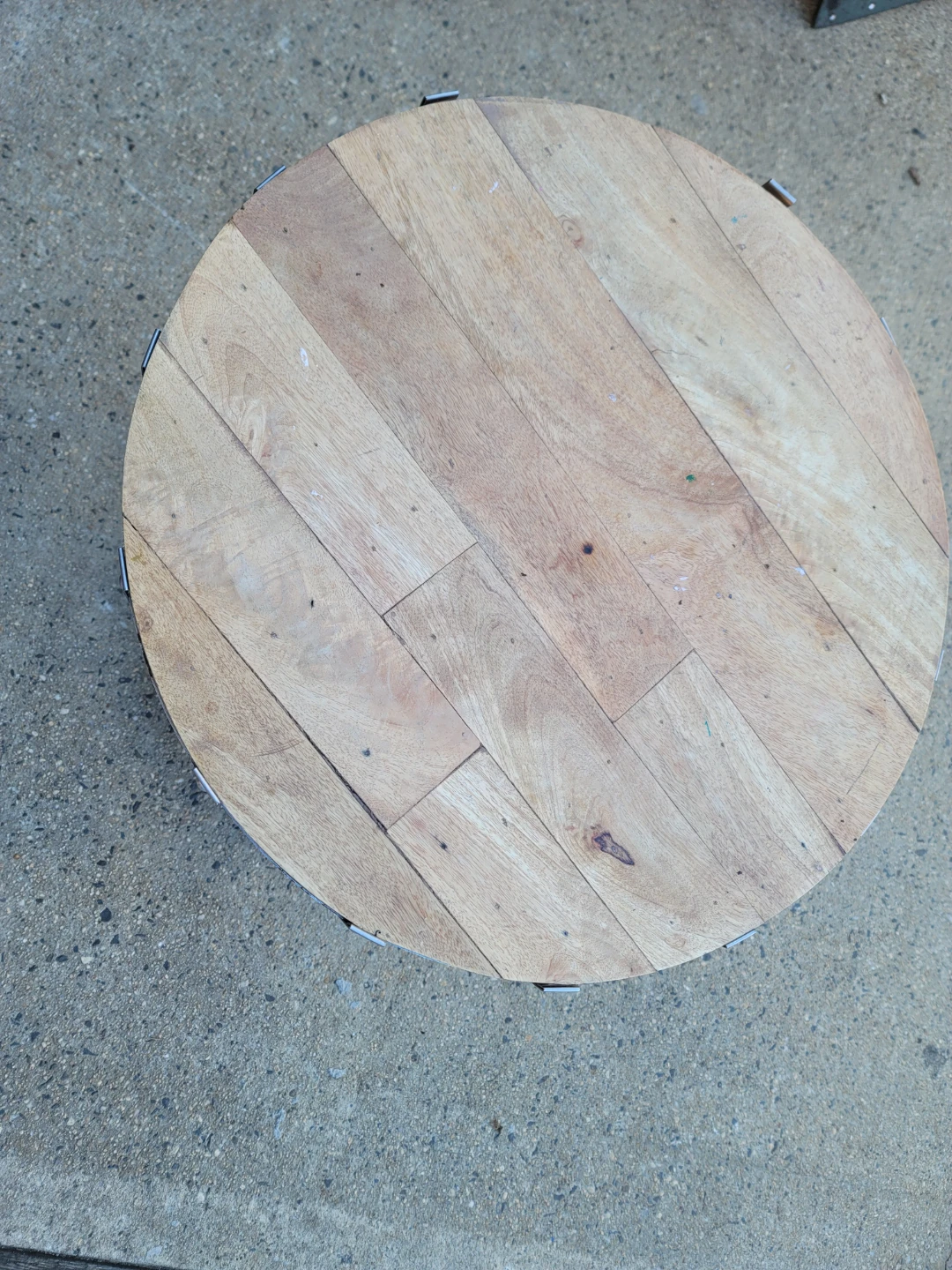 Round Side Table with Wood Top and Metal Cage Base - photo 2