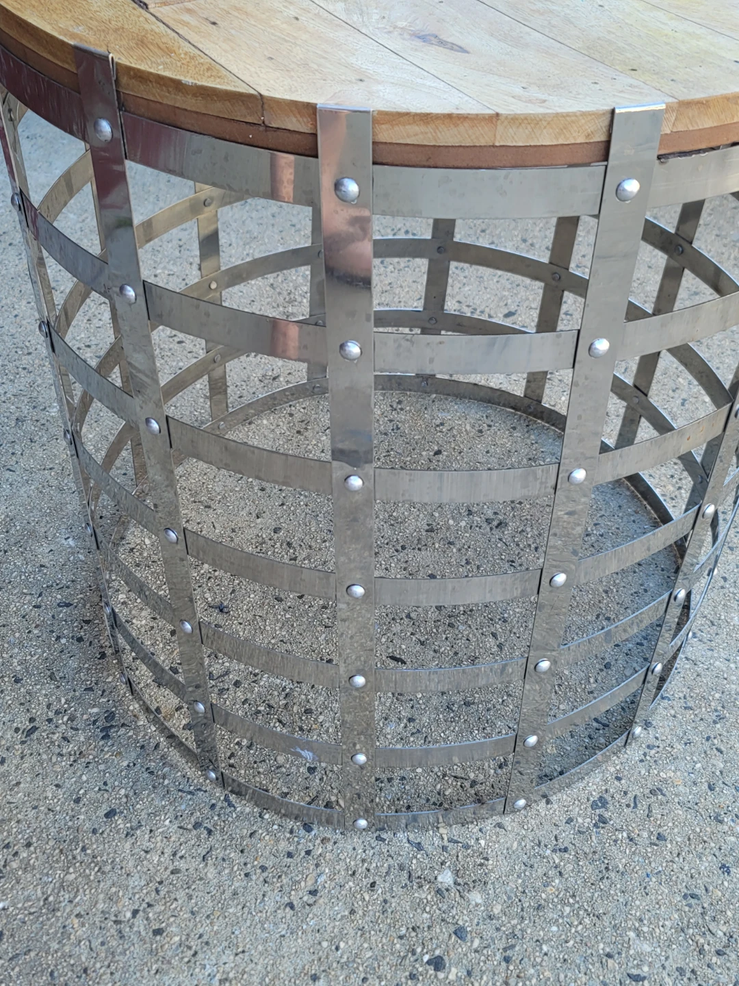Round Side Table with Wood Top and Metal Cage Base - photo 3
