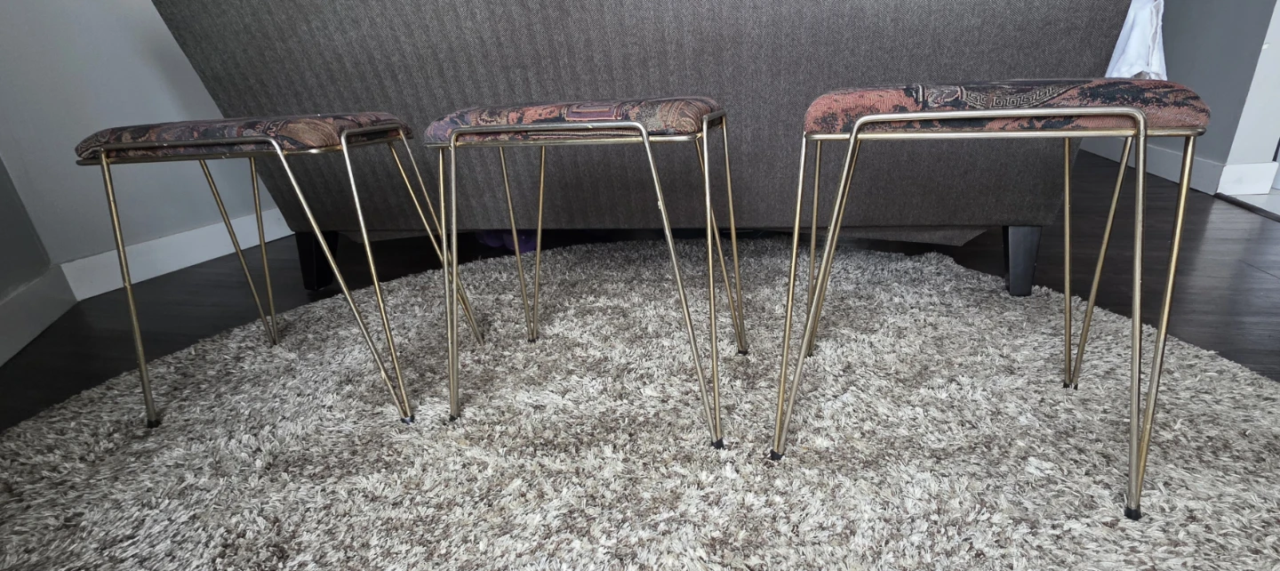 Set of 3 Vintage MCM Stools with hairpin legs