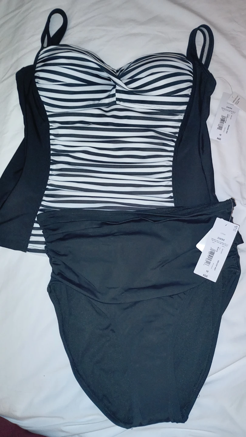 Kathleen Black & White Stripe Tankini Swimsuit Set Size 10