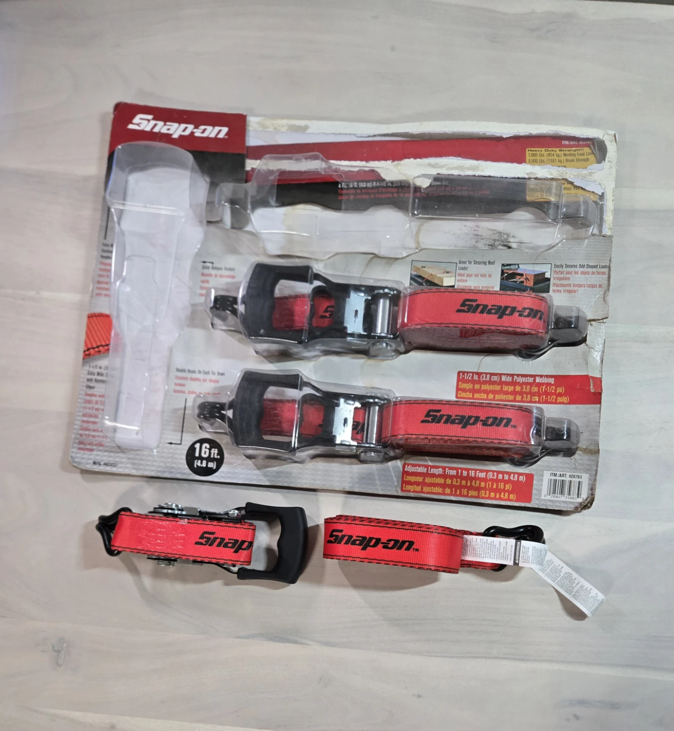 Snap-on Ratchet Straps Tie-Downs 16 ft (3 Pack)