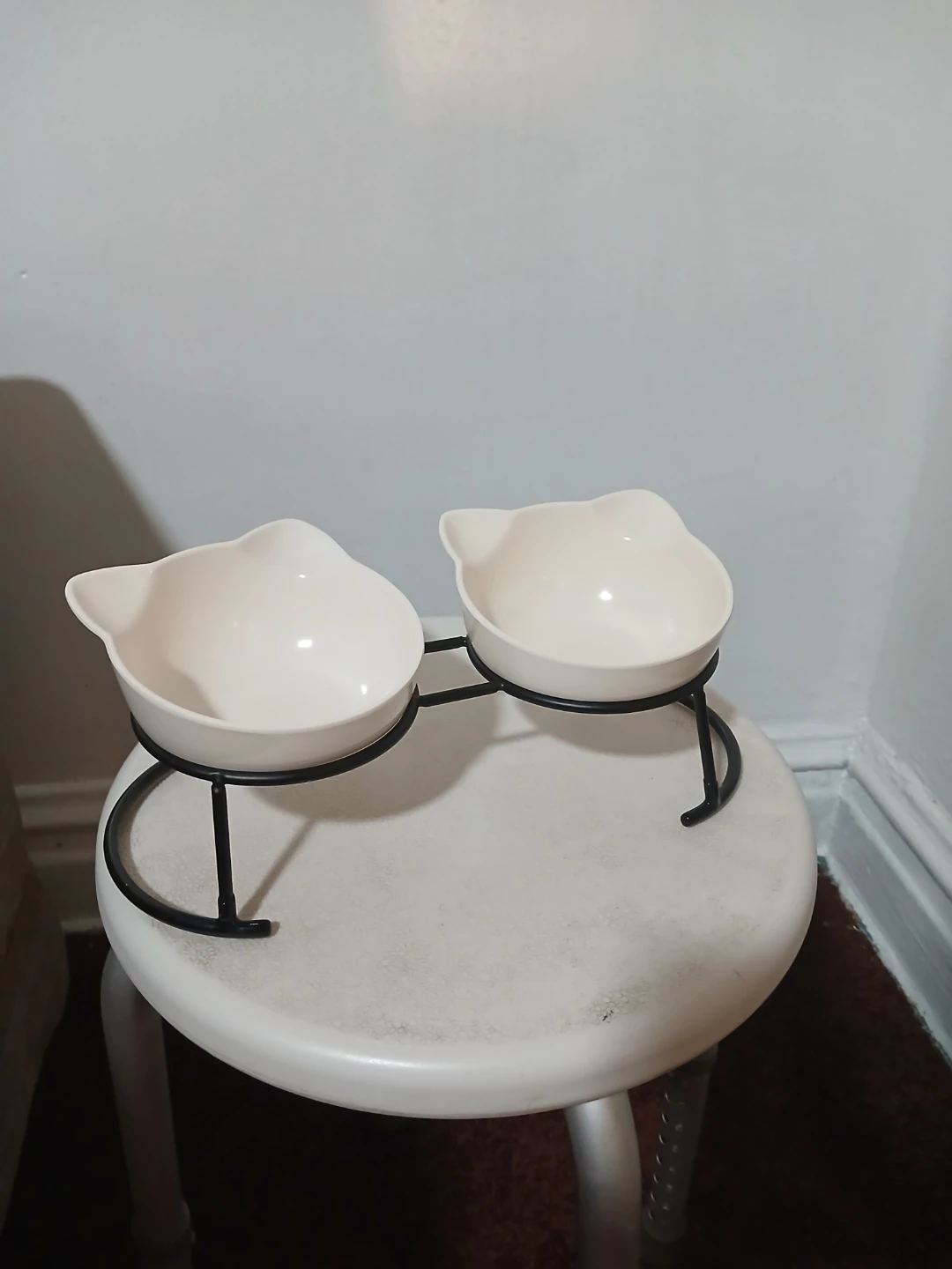 White Cat Ear Pet Bowls with Black Stand