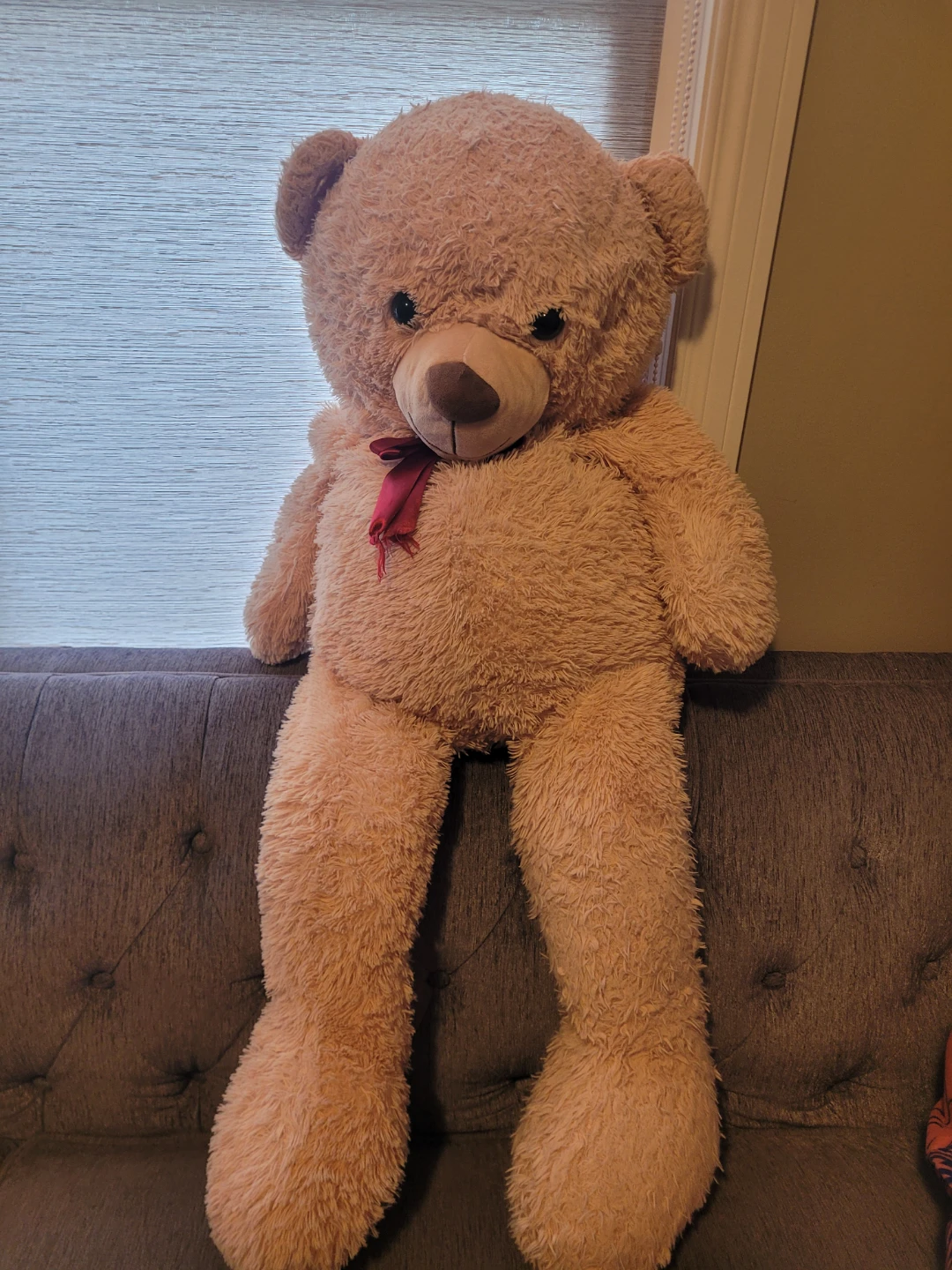 Large Plush Teddy Bear with Red Ribbon