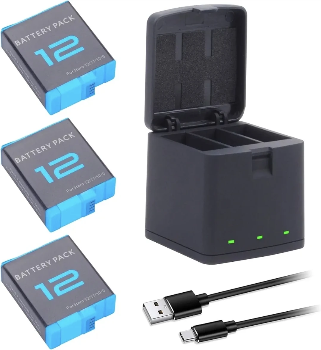 GoPro Camera triple Battery Charger for Hero 12/11/10/9