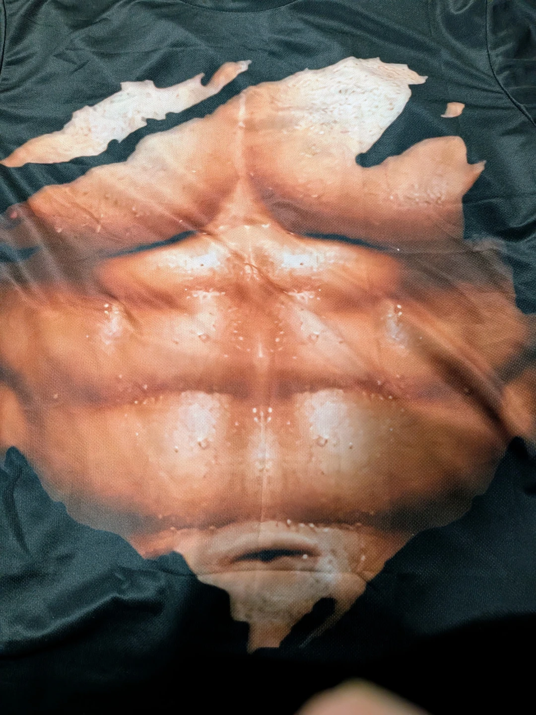 Black  Ripped  Chest, Abs, Strong Gut Graphic T Shirst -  $12