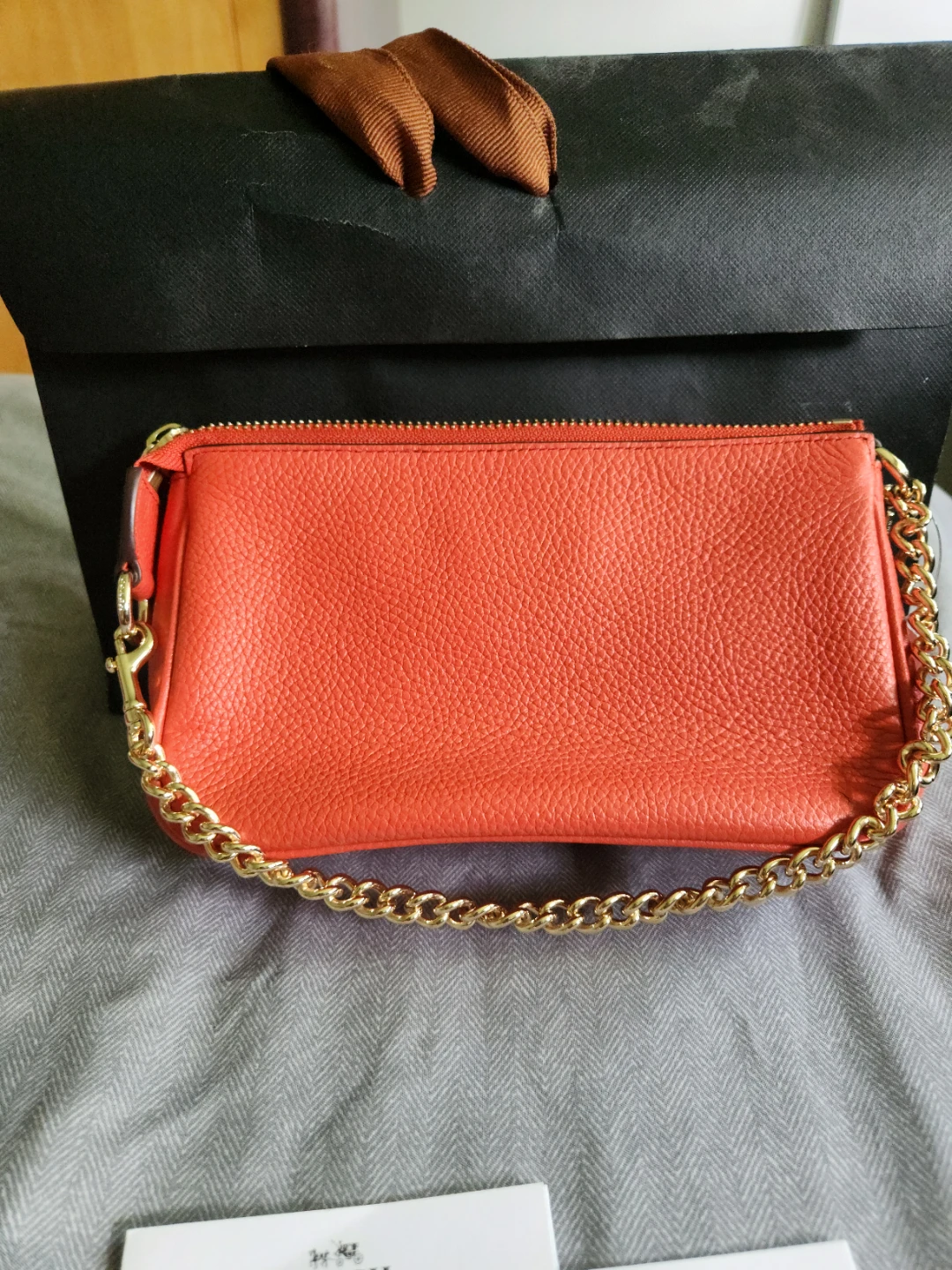 Coach Orange Leather Wristlet Clutch Chain Bag - photo 3