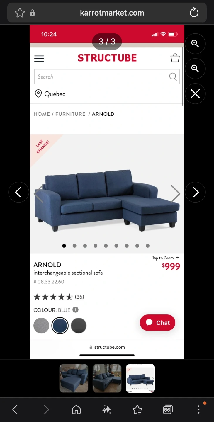 Structube Arnold Sectional Sofa - Blue - photo 3