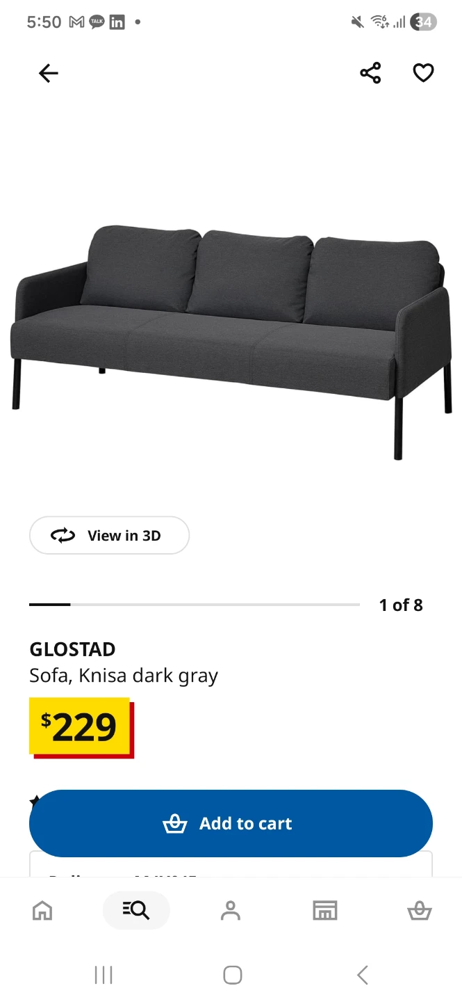 IKEA GLÖSTAD Sofa - Knisa dark gray