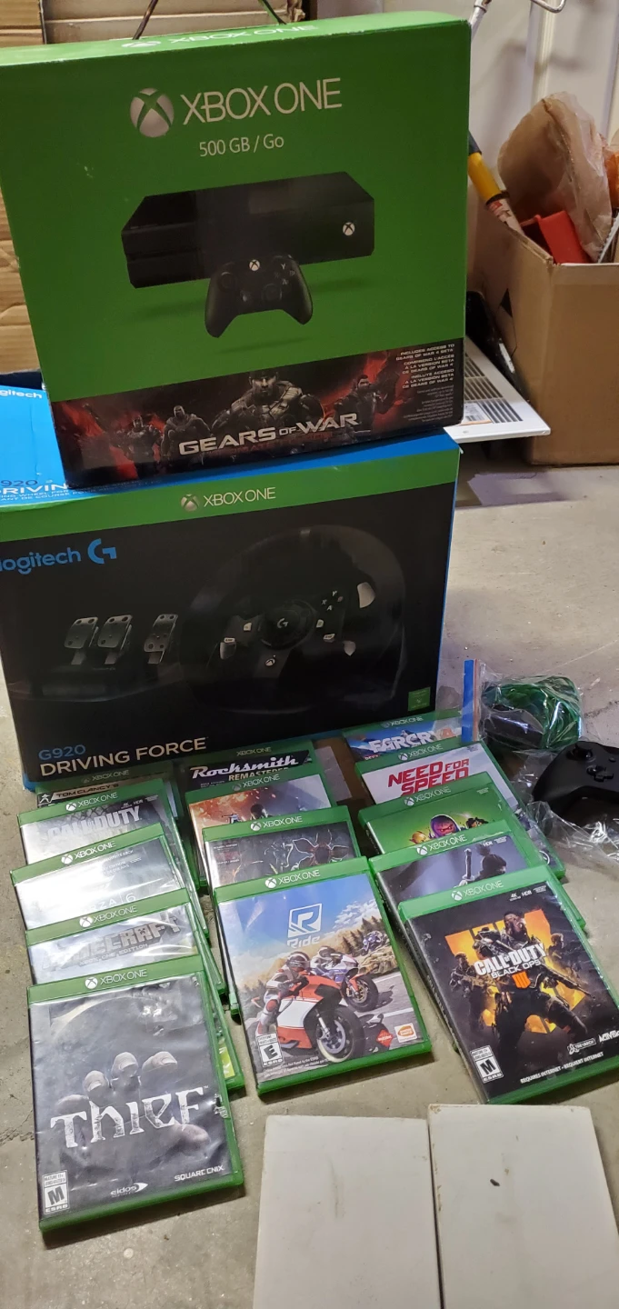Xbox One 500GB Console, Logitech G920 Driving Force Wheel