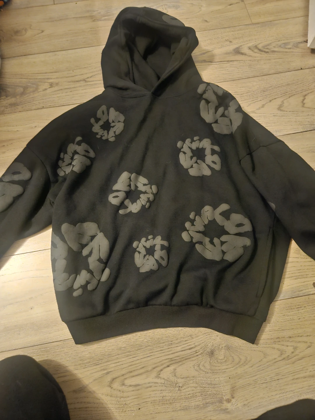 Black Hoodie with Floral Pattern