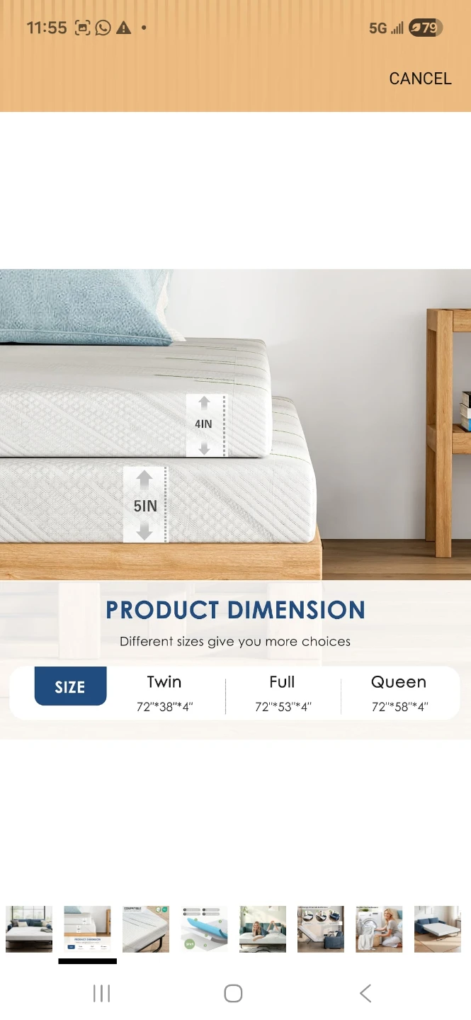 Twin Size 5 Inch Gel Memory Foam Mattress for Sofa Bed - photo 3