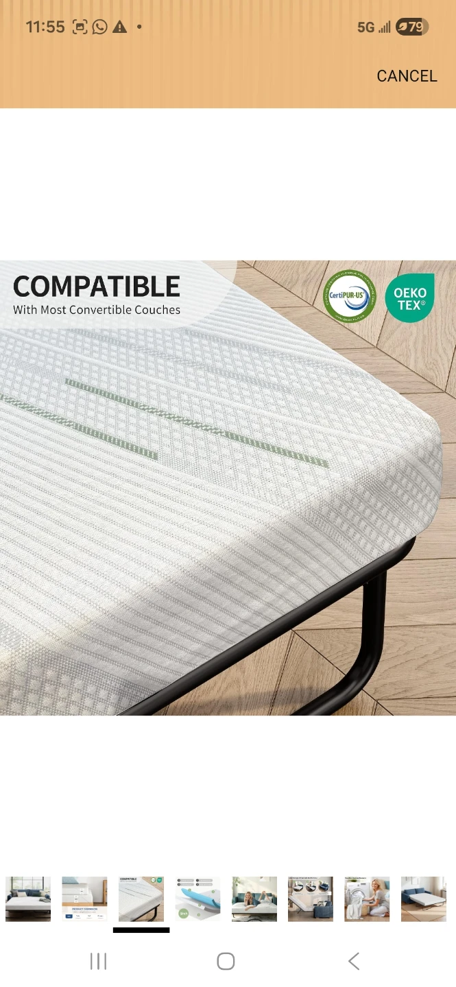 Twin Size 5 Inch Gel Memory Foam Mattress for Sofa Bed - photo 4