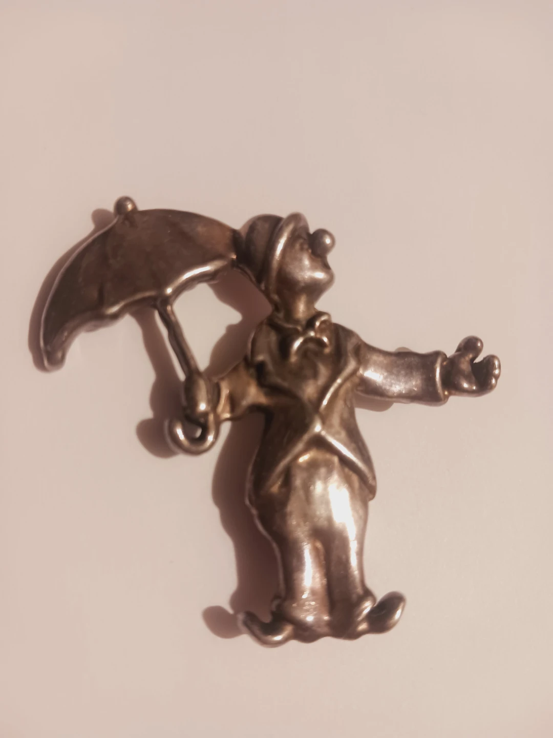 Sterling Silver 925 Clown with Umbrella Brooch - photo 2