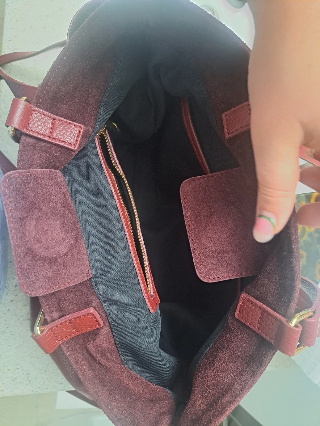 Burgundy Suede and Leather Tote Bag - photo 3