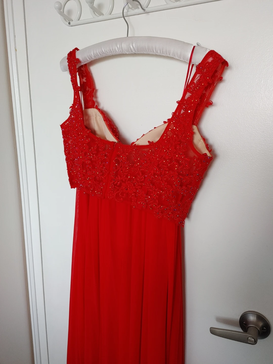 La Femme Red Lace Embellished Dress Size 10 - photo 3